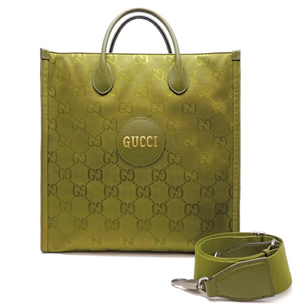 Pre-Owned Gucci GG Nylon Off The Grid Medium (Day Only) Ladies Tote Bag 696043 Recycled Lining Forest Green (Good)