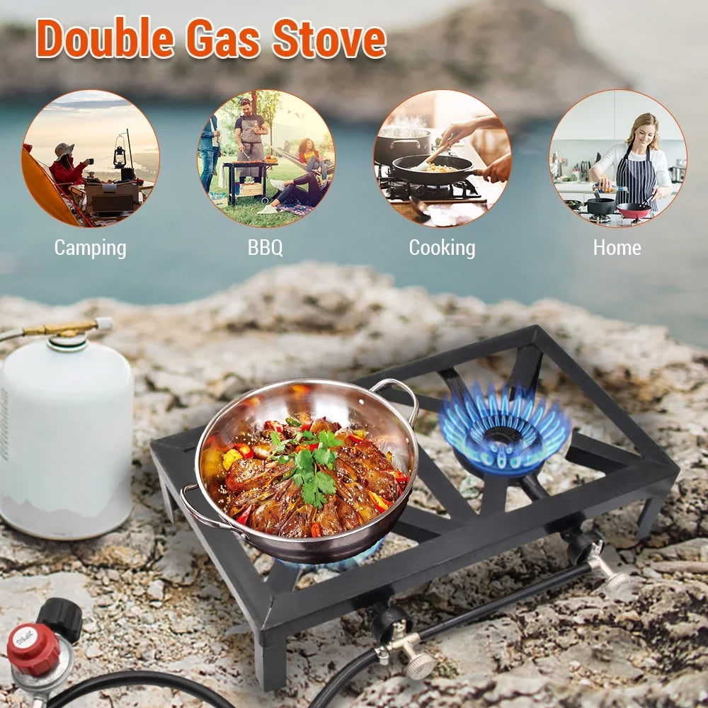 Tomshine Propane Gas Double Cast Iron Sizetove for Patio Camping BBQ Cooking (Sizetandard), Efficient Furnace for Cooking Enthusiasts