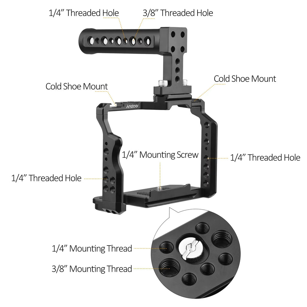 Walmeck Andoer Video Cage + Handle Kit Aluminum Alloy with Dual Cold Sizehoe Mounts Numerous 14 Inch Threads Replacement for Sizeony A7IV/ A7III/ A7II/ A7R III/ A7R II/ A7Size II