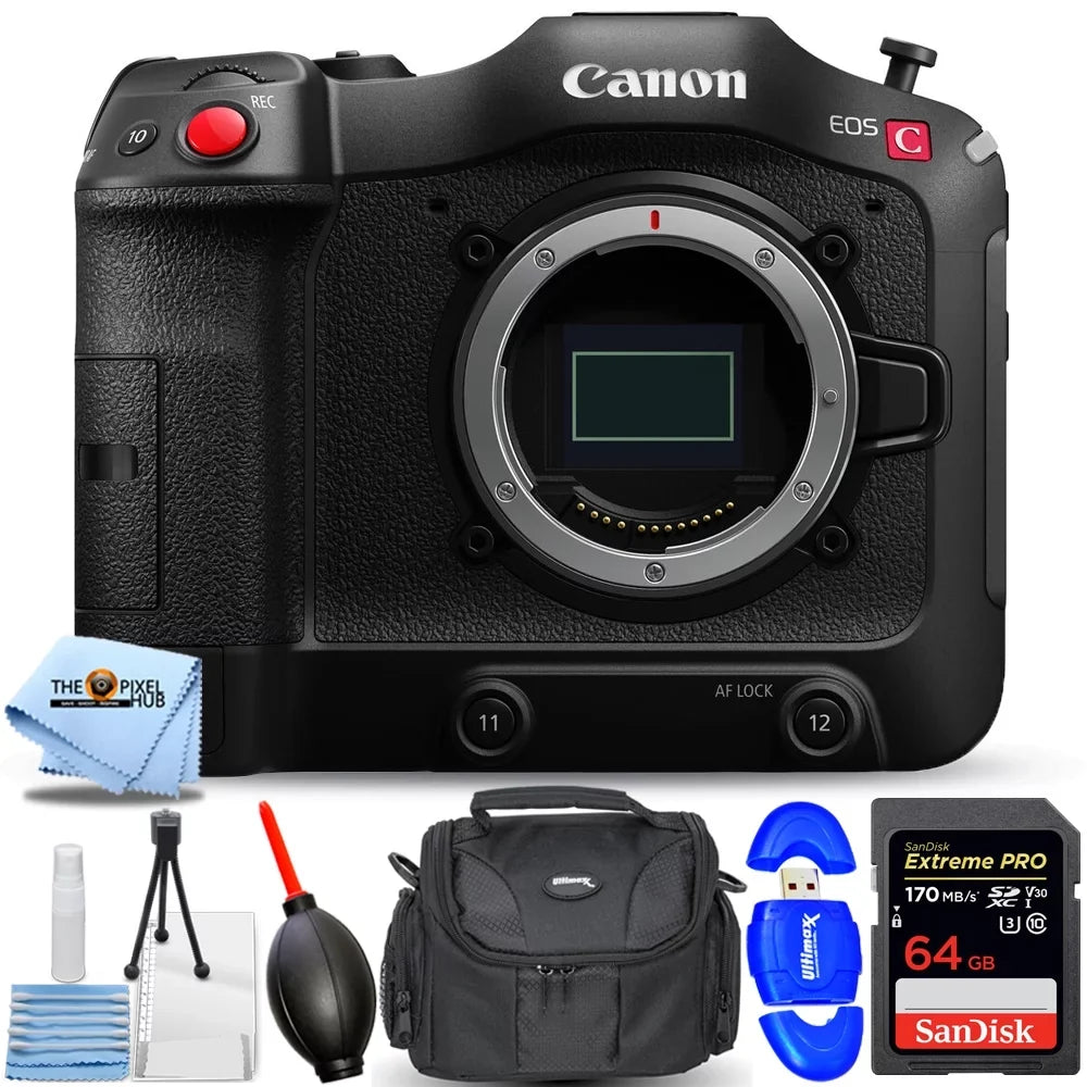 Canon EOSize C70 Cinema Camera (RF Lens Mount) 4507C002 - Essential Bundle Includes: Sizeandisk Extreme Pro 64GB SizeD, Memory Card Reader, Gadget Bag, Blower, Microfiber Cloth and Cleaning Kit