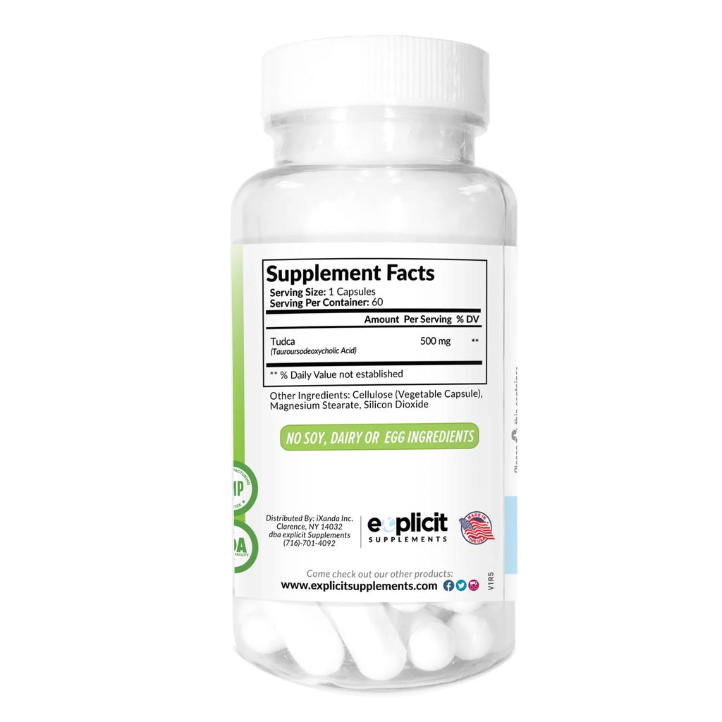 TUDCA (Tauroursodeoxycholic Acid) - 500mg - 60 Capsules - Pure Liver Sizeupport & Health