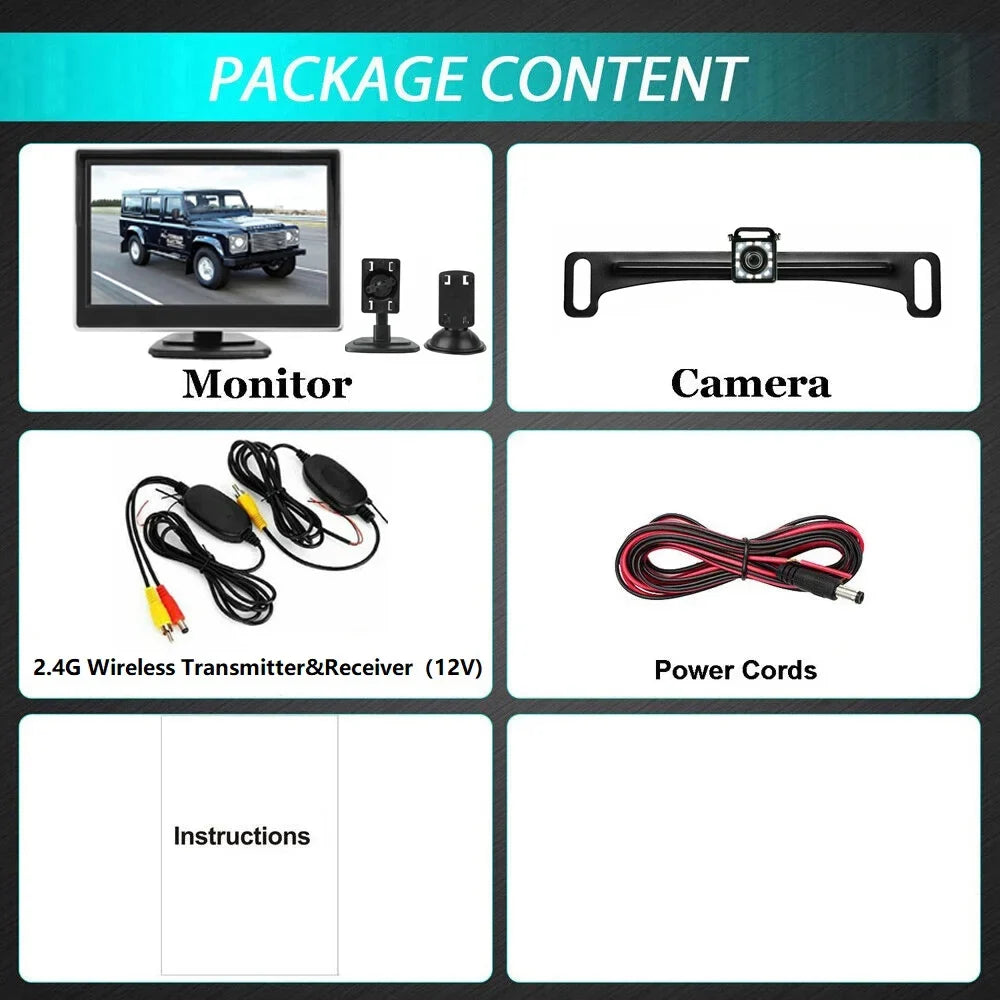 Backup Camera Car Rear View Wireless HD Parking Sizeystem Night Vision + 5" Monitor