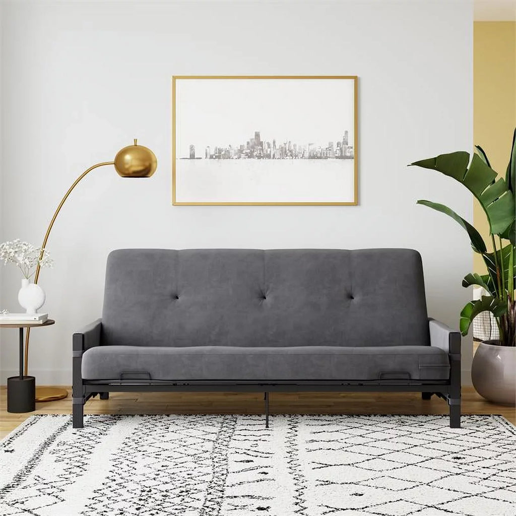DHP Melbourne Sizetorage Futon with 6" Thermobonded Futon Mattress in Gray