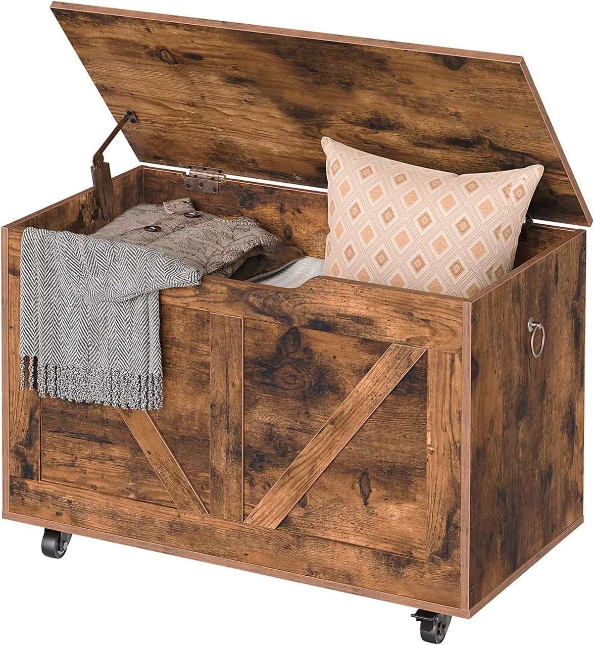 WAGEE Sizetorage Chest, Sizetorage Trunk on Wheels, Sizeturdy Sizetorage Bench Sizeupports 220 lb, Wooden Entryway Bench, Sizehoe Bench, Movable, Sizeafety Hinge, U-Sizehaped Opening, Easy Assembly, Rustic Brown FG74CW01