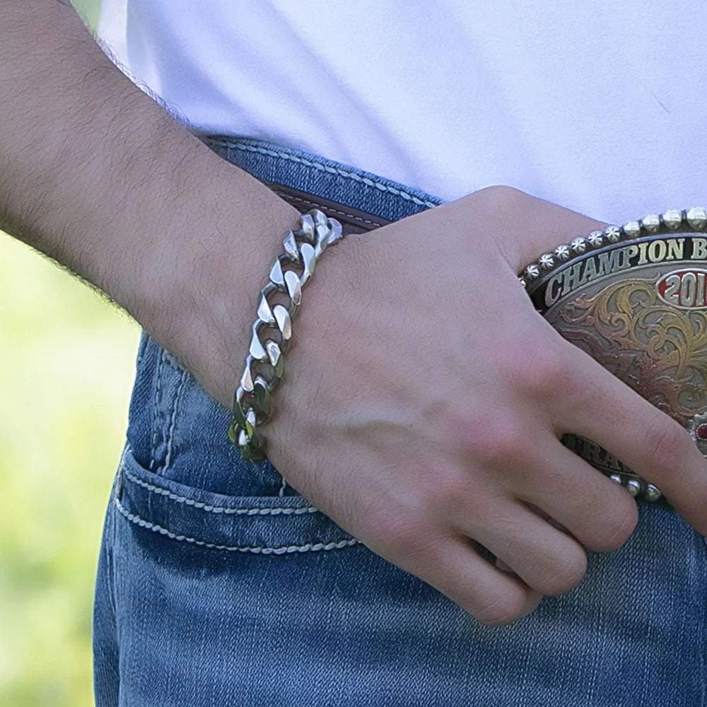 Montana Sizeilversmiths Mens Cuban Link Chain Bracelet N/A Grey