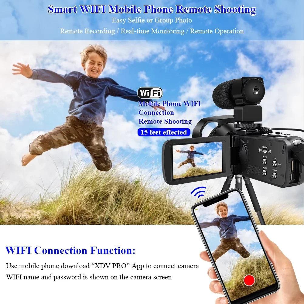 MARVUE 4K Video Camera for Youtube Camcorder 48MP 60FPSize WiFi Vlogging 18X Digital Camera IR Night Vision