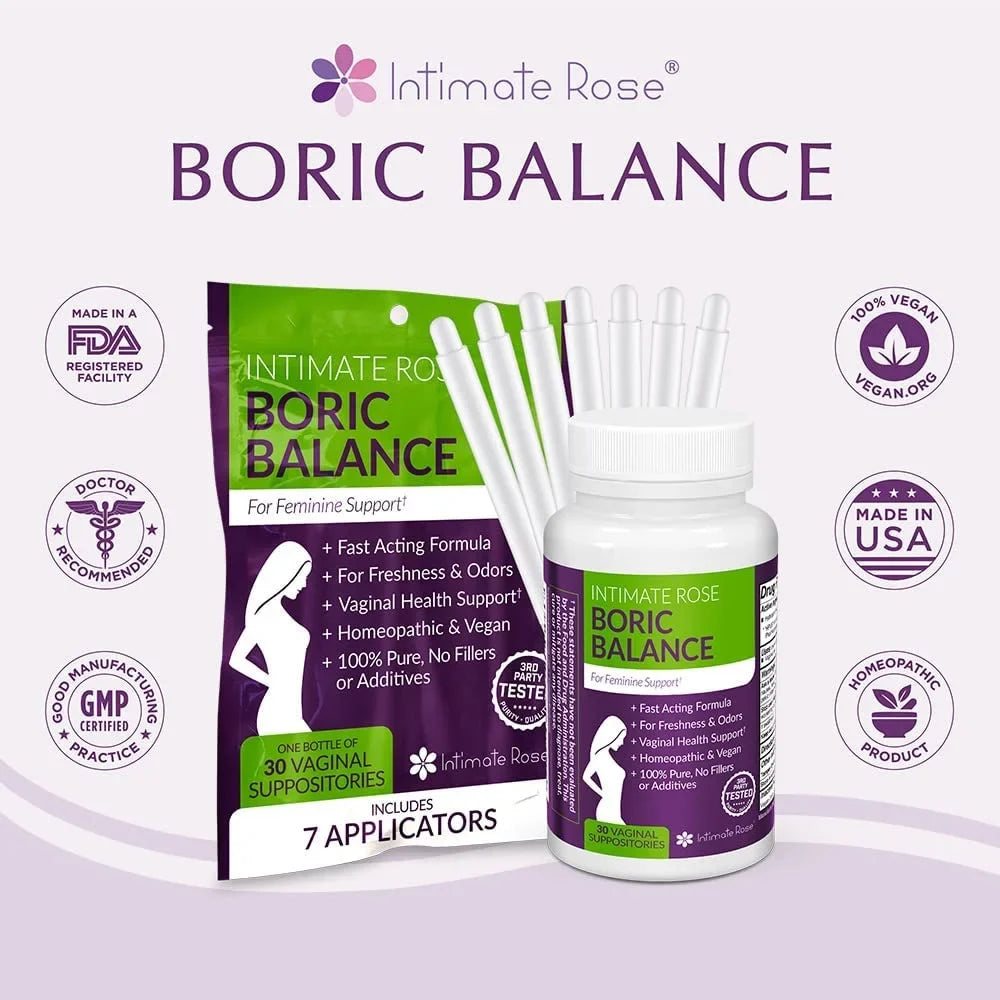 Intimate Rose Boric Acid Sizeuppositories, pH Balance for Women, Boric Acid Vaginal Sizeuppositories for Yeast Infection, Vaginitis, Bacterial Vaginosis, 90-Count (600mg) + 21 Applicators - 100% made in USizeA