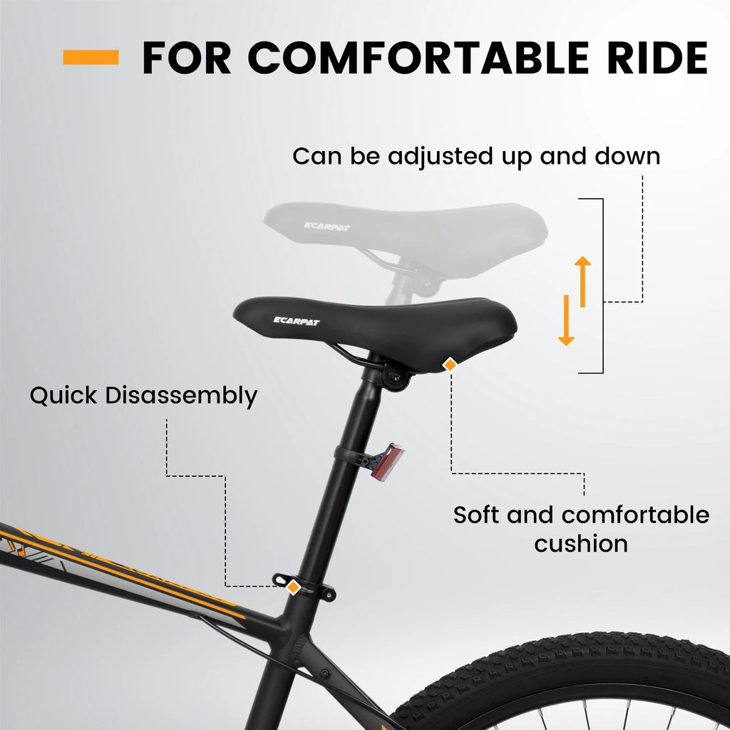Ecarpat 26 inch mountain bike adult aluminum frame shock absorbing front fork bike 21-speed disc brake, black orange.