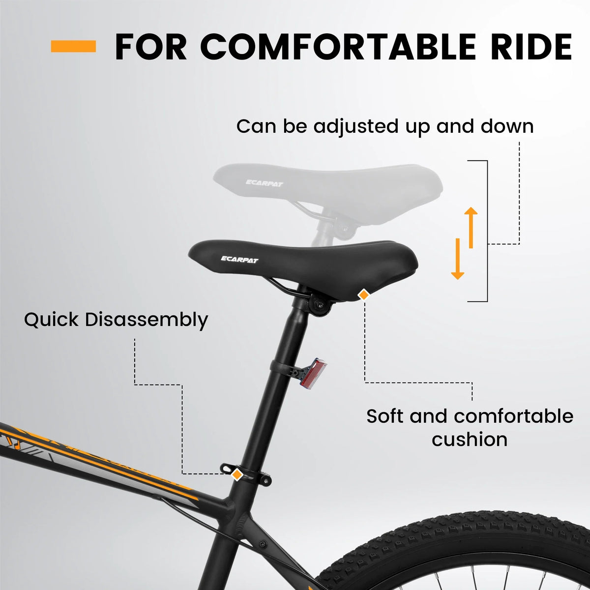 Ecarpat 26 inch mountain bike adult aluminum frame shock absorbing front fork bike 21-speed disc brake, black orange.