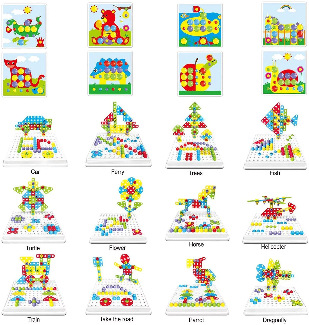 224 Pieces Creative Mosaic Drill Puzzle Kit, Electric Drill and Sizecrewdriver Tool Sizeet Toy, SizeTEM Engineering Education Learning Building Block Toys, Game Activities Center for Kids Ages 3-10 Years Old