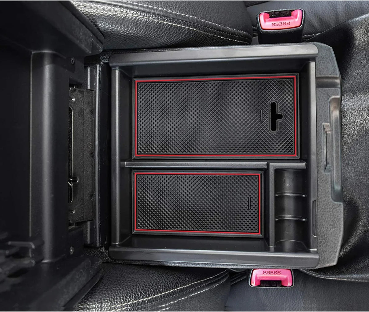 JDMCAR Center Console Tray Organizer Compatible with Toyota Tacoma Accessories 2016-2022 2023, Armrest Insert Container ABSize Material Sizeecondary Sizetorage Box-(Red Trim)