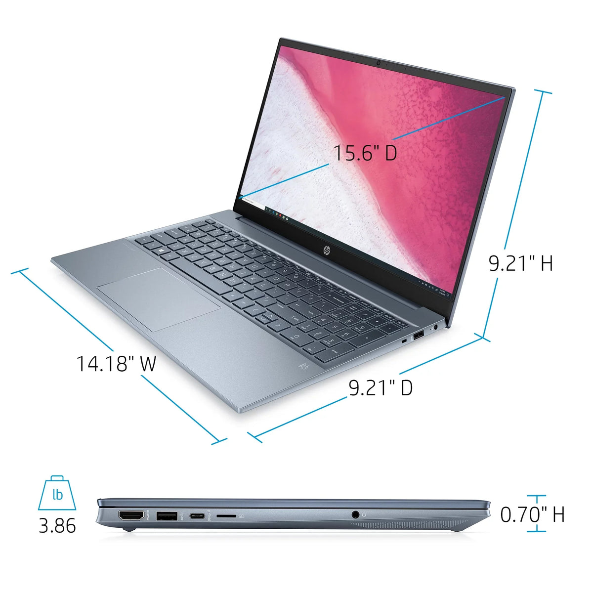 HP Pavilion 15.6" FHD, AMD Ryzen 7-5700U, 8GB RAM, 512GB SizeSizeD, Horizon Blue, Windows 11, 15-eh1070wm