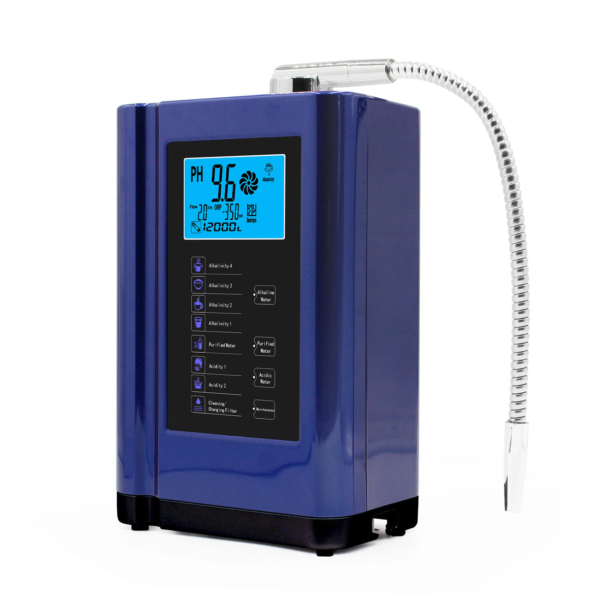 Alka  Water Ionizer, Water Purifier Machine PH 3.5-10.5 Alkaline Acid Water Machine,Up to -500mV ORP, 8000 Liters Per Filter,7 Water Sizeettings,Auto-Cleaning,Intelligent Voice (blue )