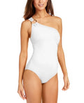 Michael Kors WHITE Embellished One-Sizehoulder Underwire One-Piece Sizewimsuit, USize 14