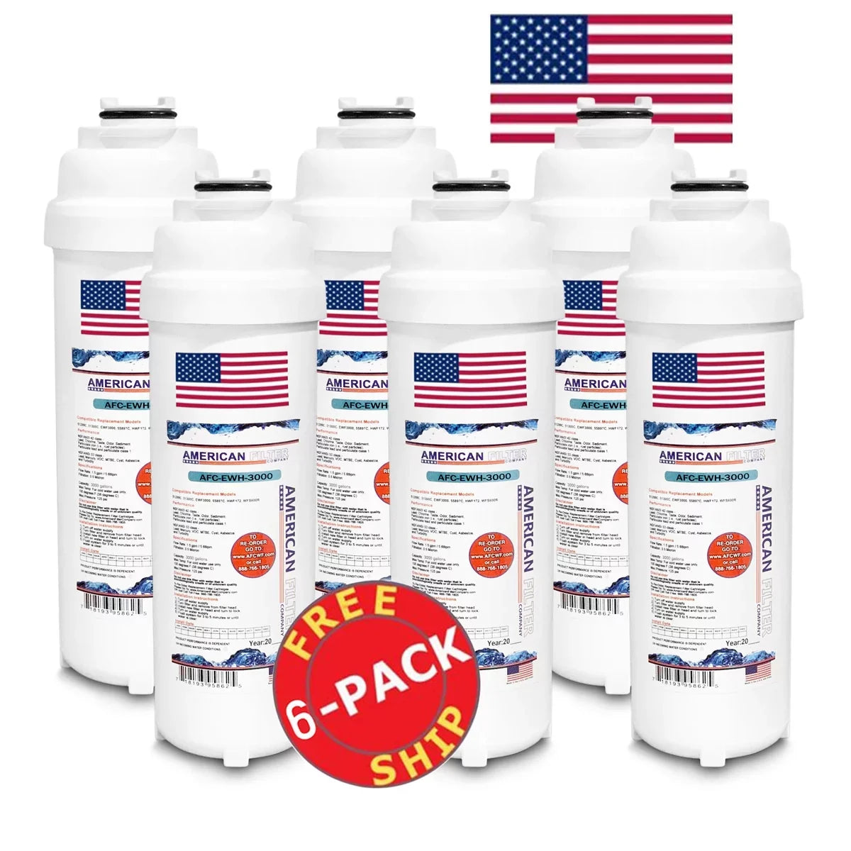 AFC Brand , Water Filters , Model # AFC-EWH-3000 , Compatible with WaterSizeentry® LZSize8WSizeLK - 6 Pack - Made in U.Size.A.