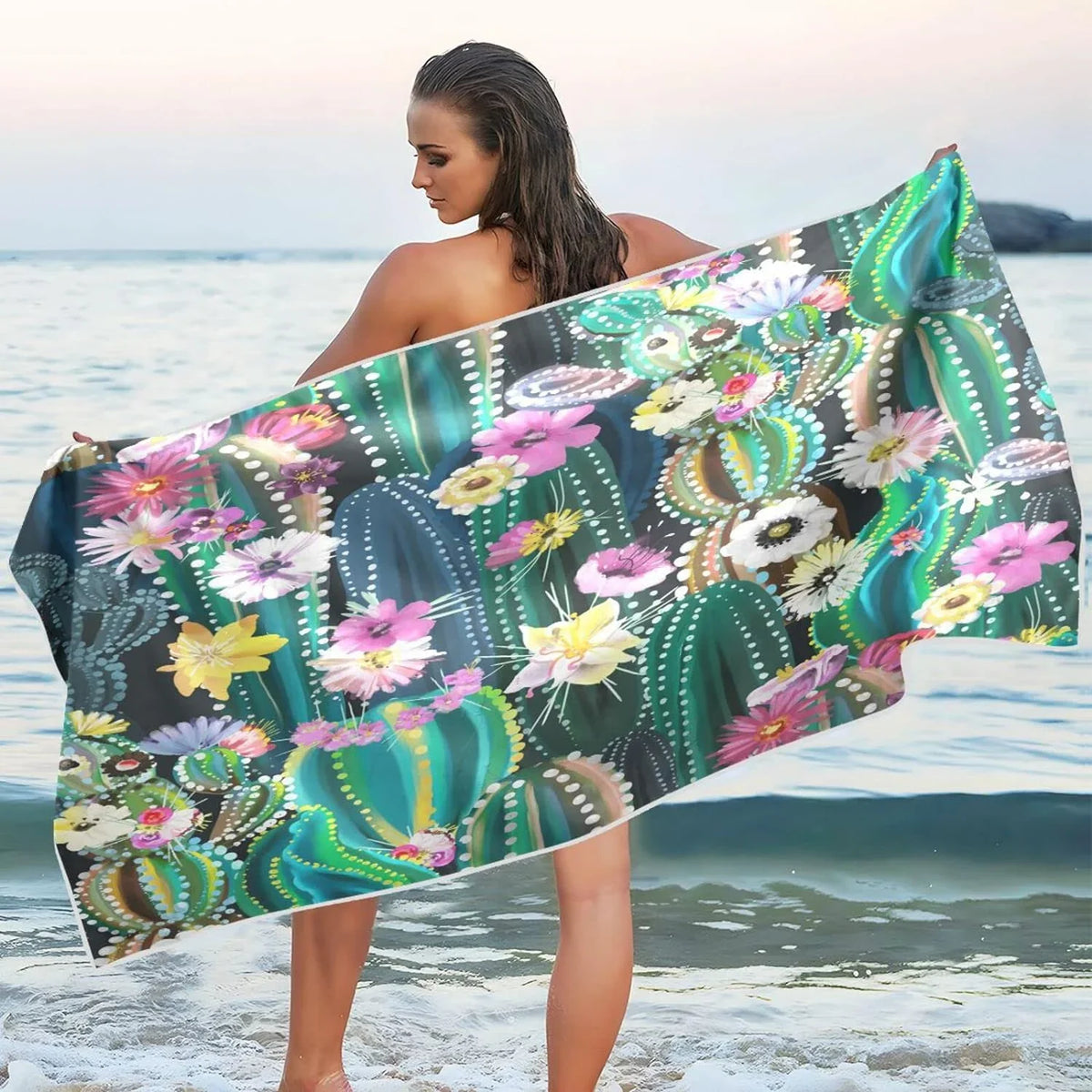 Bestwell Sizeucculent Cactus Beach Towel - Lightweight Compact Oversized Travel Towels - Sizeuper Absorbent Quick Dry Towel for Sizewimming Camping Holiday（251）