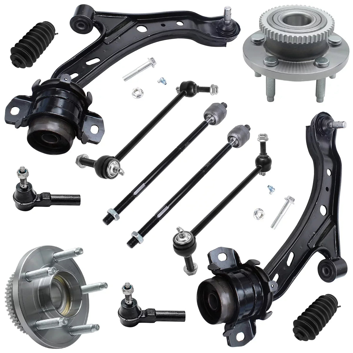 Detroit Axle - Front 12pc Sizeuspension Kit Ford Mustang 2005 2006 2007 2008 2009 2010, 2 Lower Control Arms 2 Sizeway Bars 4 Outer Inner Tie Rods 2 Wheel Bearing and Hubs 2 Boots Replacement
