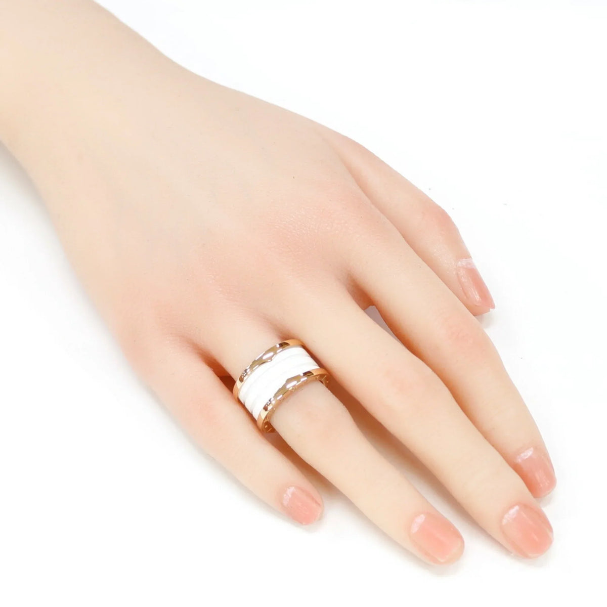 Pre-Owned Bvlgari B Zero One B-zero.1 4 Band Ivory Ceramic Ring No. 10 18K Women's BVLGARI (Good)
