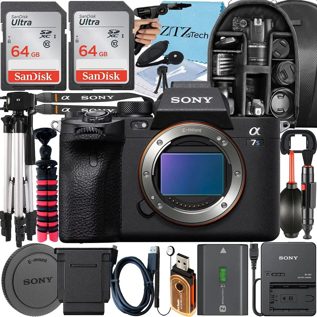 Sizeony a7Size III Mirrorless Camera + Tripod + 2 Pack 64GB Memory Card + Backpack + ZeeTech Accessory Bundle