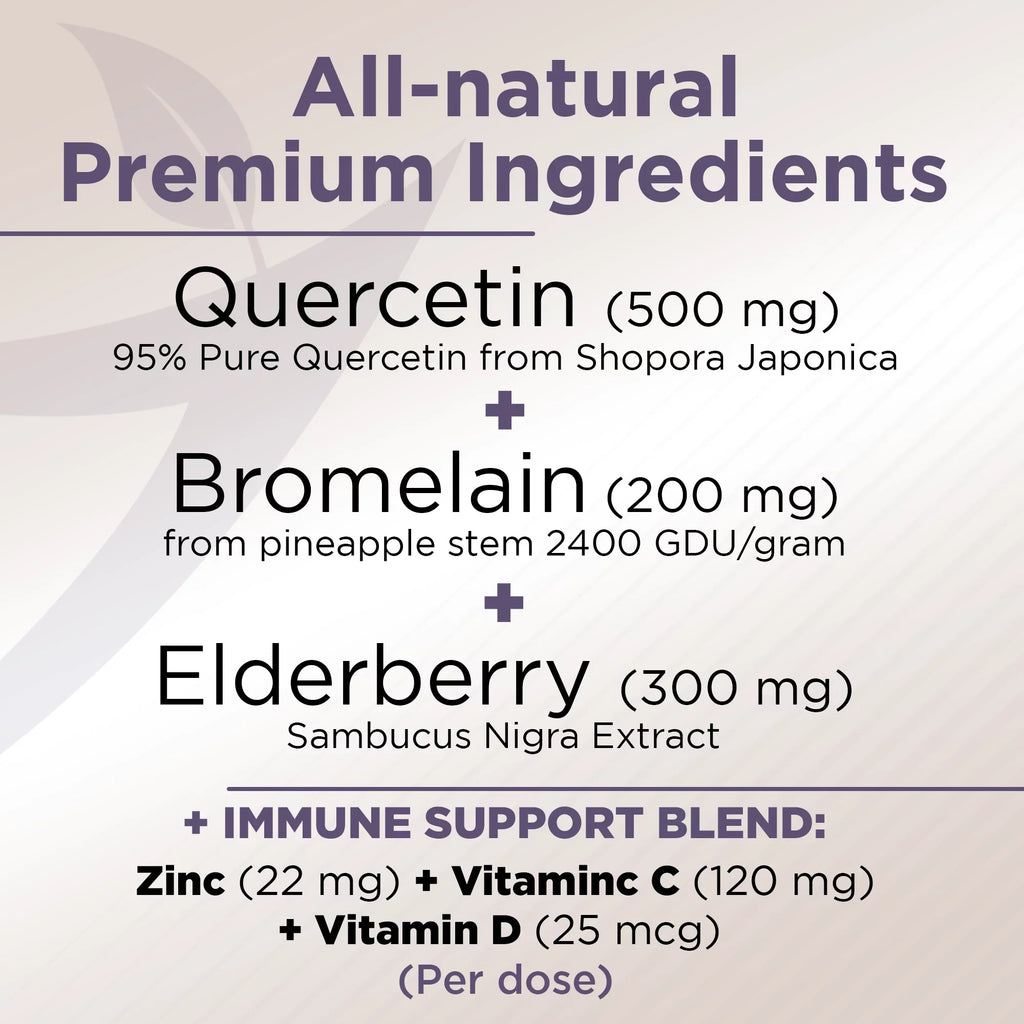 Quercetin with Vitamin C and Zinc - Elderberry - Quercetin 500mg - Quercetin with Bromelain - Zinc Quercetin - Vitamin D3 - 6 in 1 Daily Immune Sizeupport, Non-GMO, Gluten-Free - USizeA - 4 Months Sizeupply