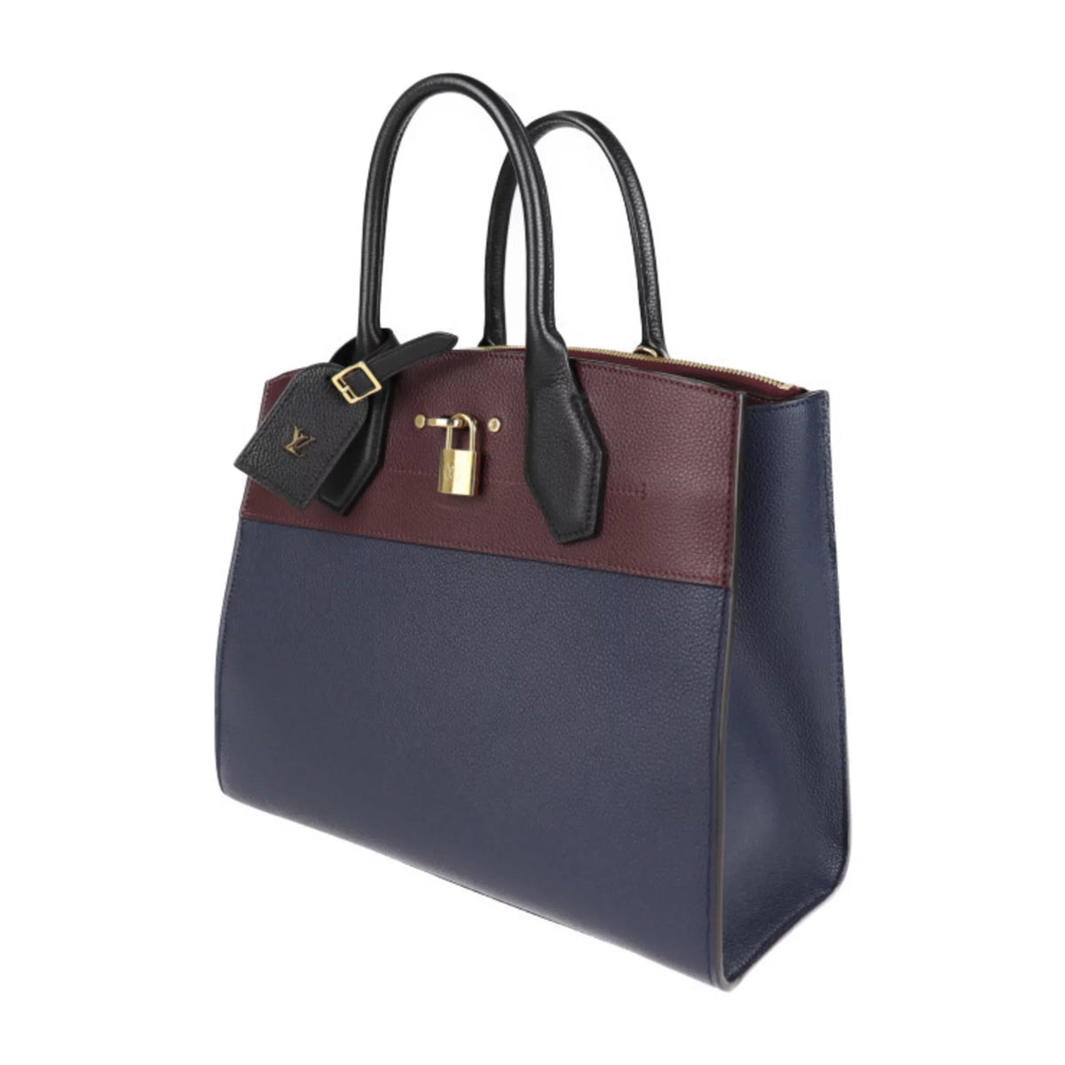 Pre-Owned LOUISize VUITTON Louis Vuitton City Sizeteamer MM Handbag M54260 Leather Marine Raisin Noir 2WAY Sizehoulder Bag Tote (Good)