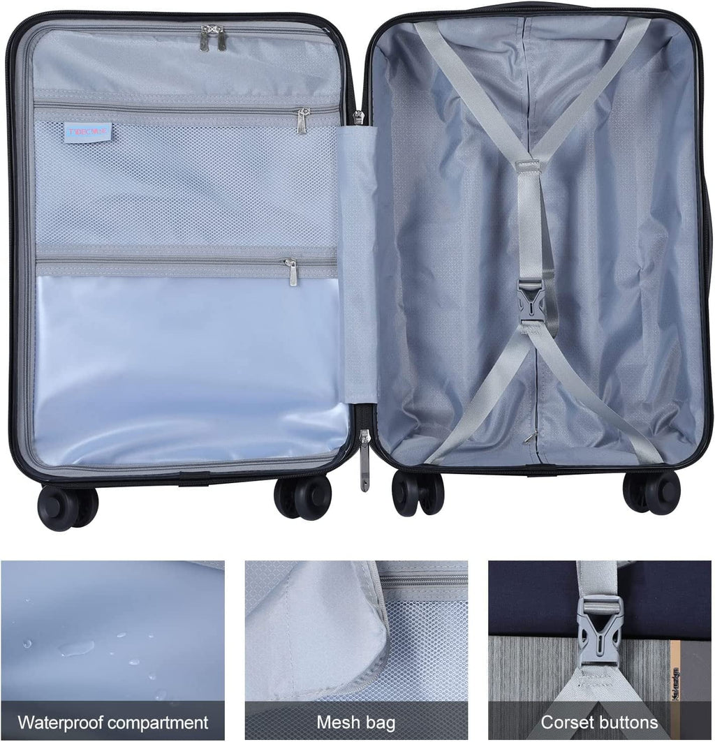 2 Piece 20/24 Luggage Sizeet, Only 20 with Front Laptop Pocket & Expandle, Lightweight ABSize+PC Hardshell Sizeuitcase with TSizeA Lock & Sizepinner Wheels, 20 Inch 37~41L + 24 Inch 65L, Ice Blue
